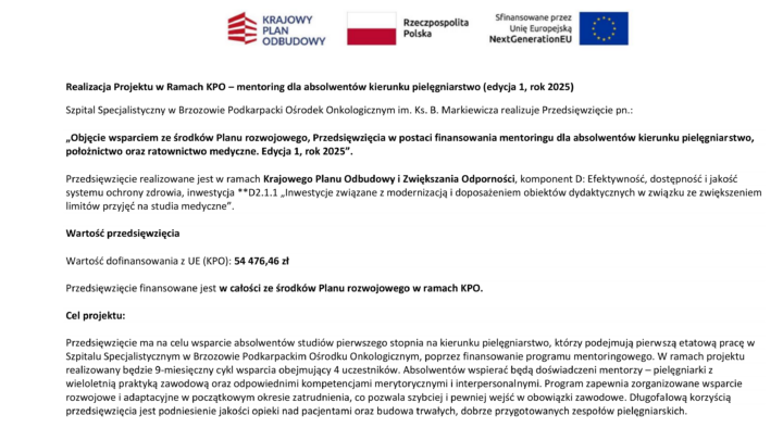 Mentoring, rozwój, doświadczenie – nowy projekt KPO w naszym szpitalu